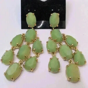 Stella Dot Green Gold Chandelier Earrings With Gemstones